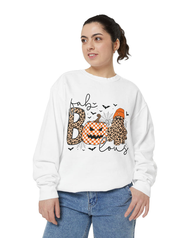 Fab-BOOlous Halloween Sweatshirt – Women’s Spooky Leopard Print Pumpkin Ghost Crewneck, Unisex Fall Outfit