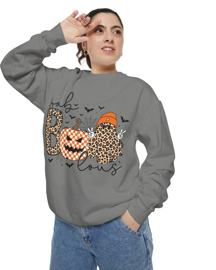 Fab-BOOlous Halloween Sweatshirt – Women’s Spooky Leopard Print Pumpkin Ghost Crewneck, Unisex Fall Outfit