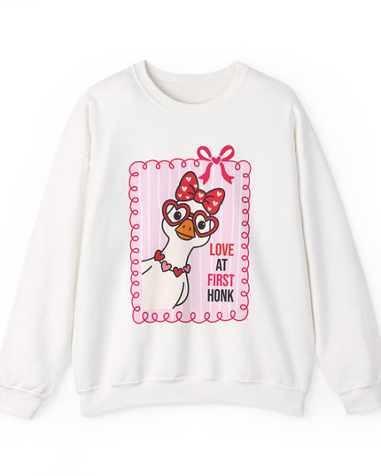 Love at First Honk Valentine Sweatshirt – Cute Goose Graphic Crewneck
