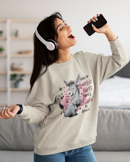 Funny Donkey Sweatshirt – Unisex Oversized Crewneck with Cute Cartoon & “Giddy Up Sparkle Farts”