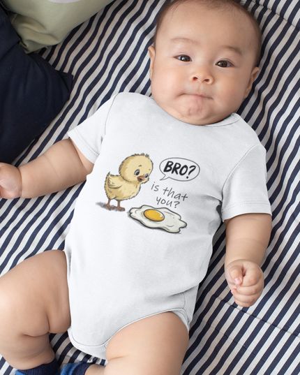 Funny Chick & Egg Baby Bodysuit – “Bro? Is That You?” Cute Infant Fine Jersey Onesie for Newborns & Toddlers