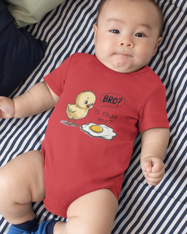 Funny Chick & Egg Baby Bodysuit – “Bro? Is That You?” Cute Infant Fine Jersey Onesie for Newborns & Toddlers
