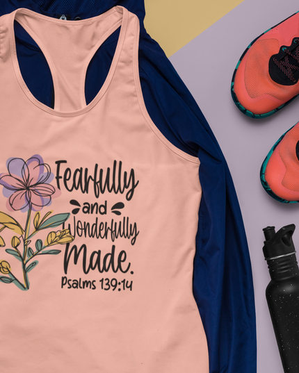 Christian Workout Racerback Tank for Women - Fearfully and Wonderfully Made, Psalm 139:14