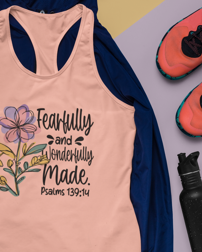 Christian Workout Racerback Tank for Women - Fearfully and Wonderfully Made, Psalm 139:14