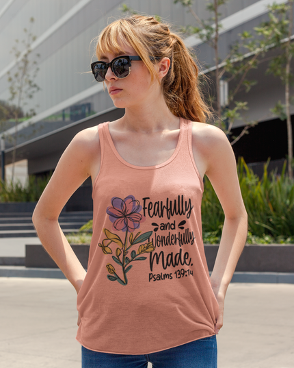 Christian Workout Racerback Tank for Women - Fearfully and Wonderfully Made, Psalm 139:14