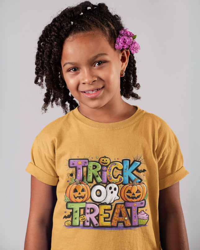 Kids Halloween Trick or Treat T-Shirt – Spooky Graphic Tee, Funny Halloween Costume Shirt for Boys & Girls