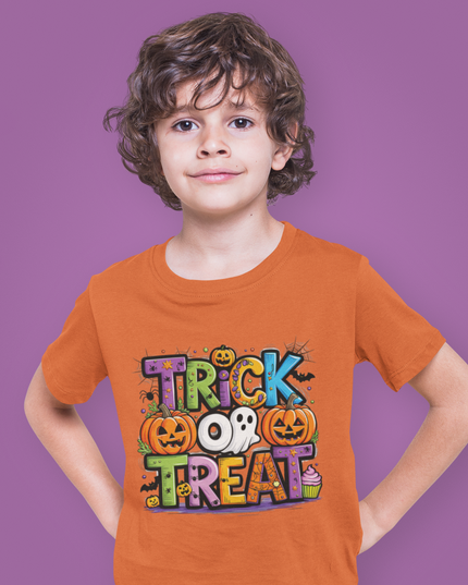 Kids Halloween Trick or Treat T-Shirt – Spooky Graphic Tee, Funny Halloween Costume Shirt for Boys & Girls
