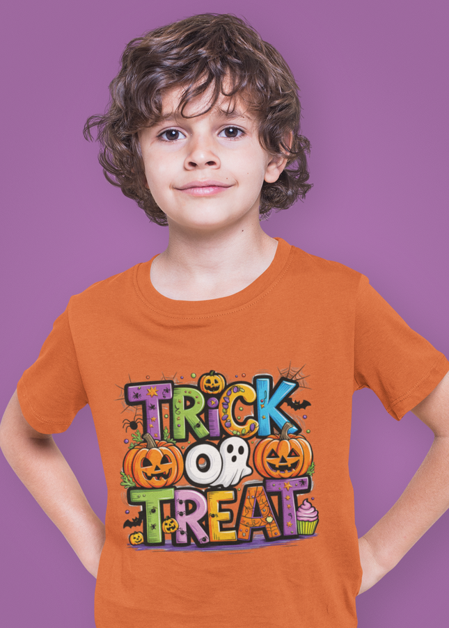 Kids Halloween Trick or Treat T-Shirt – Spooky Graphic Tee, Funny Halloween Costume Shirt for Boys & Girls