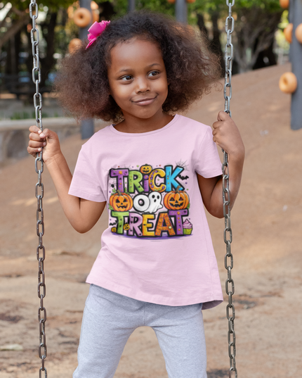 Kids Halloween Trick or Treat T-Shirt – Spooky Graphic Tee, Funny Halloween Costume Shirt for Boys & Girls