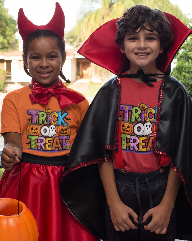 Kids Halloween Trick or Treat T-Shirt – Spooky Graphic Tee, Funny Halloween Costume Shirt for Boys & Girls
