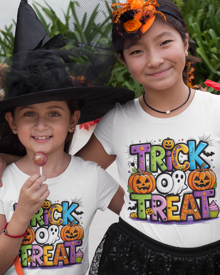 Kids Halloween Trick or Treat T-Shirt – Spooky Graphic Tee, Funny Halloween Costume Shirt for Boys & Girls