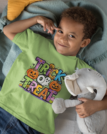 Kids Halloween Trick or Treat T-Shirt – Spooky Graphic Tee, Funny Halloween Costume Shirt for Boys & Girls