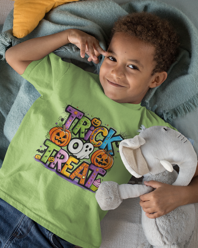 Kids Halloween Trick or Treat T-Shirt – Spooky Graphic Tee, Funny Halloween Costume Shirt for Boys & Girls
