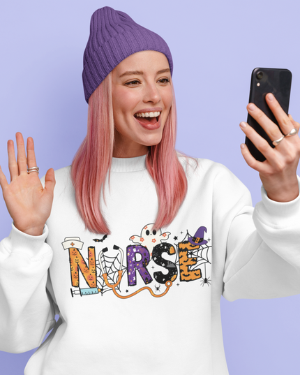 Nurse Halloween Sweatshirt - Women's Spooky Crewneck Funny Costume Sweatshirt