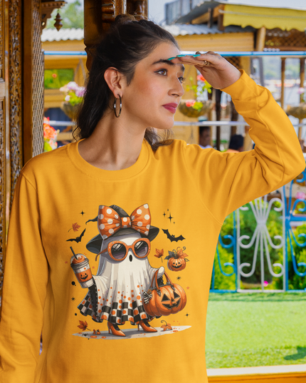 Cute Ghost Halloween Sweatshirt – Women’s Spooky Season Crewneck, Fall Aesthetic Pumpkin Graphic Pullover