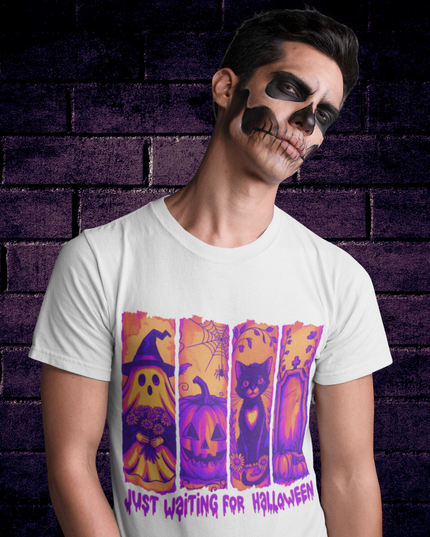 Unisex Halloween T-Shirt with Ghost, Pumpkin, Cat & Tombstone Design