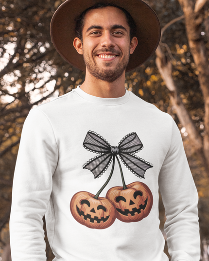 Unisex Halloween Pumpkin Sweatshirt – Spooky Jack-O’-Lantern Crewneck with Bow | Fall & Halloween Outfit