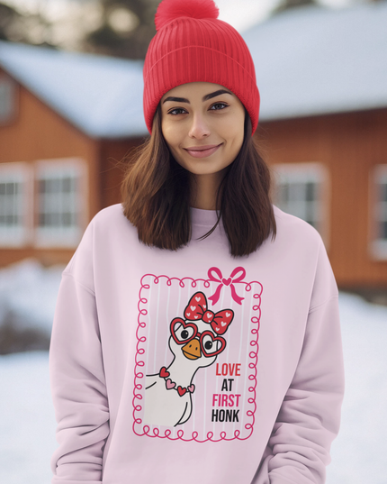 Love at First Honk Valentine Sweatshirt – Cute Goose Graphic Crewneck