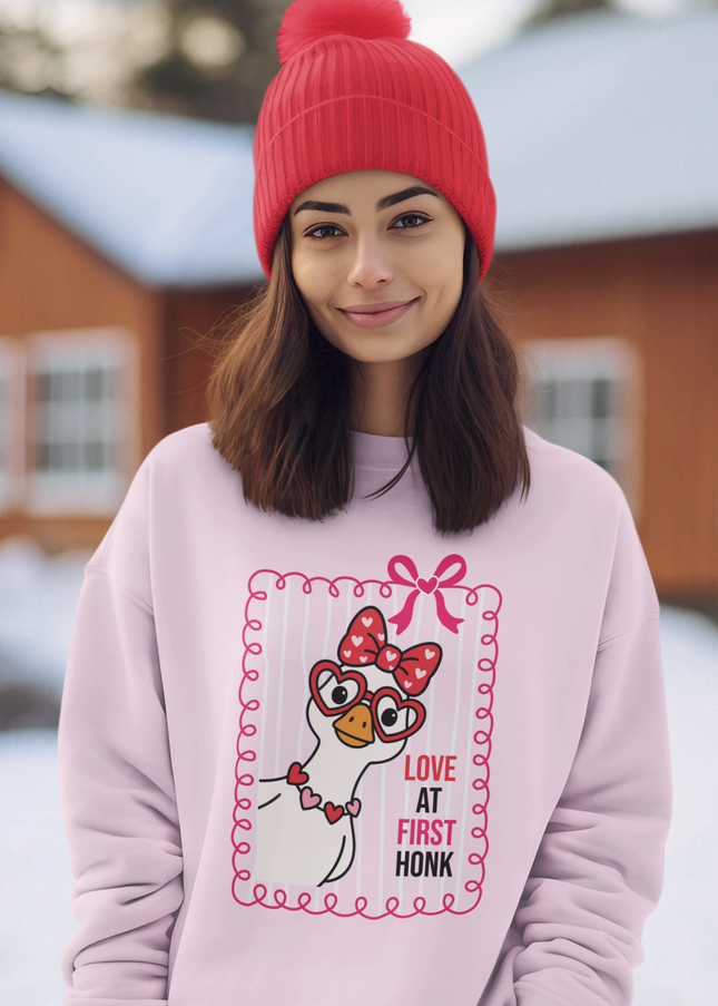 Love at First Honk Valentine Sweatshirt – Cute Goose Graphic Crewneck