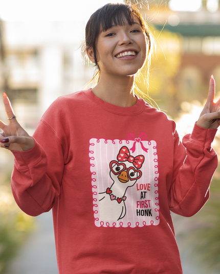 Love at First Honk Valentine Sweatshirt – Cute Goose Graphic Crewneck