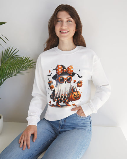 Cute Ghost Halloween Sweatshirt – Women’s Spooky Season Crewneck, Fall Aesthetic Pumpkin Graphic Pullover
