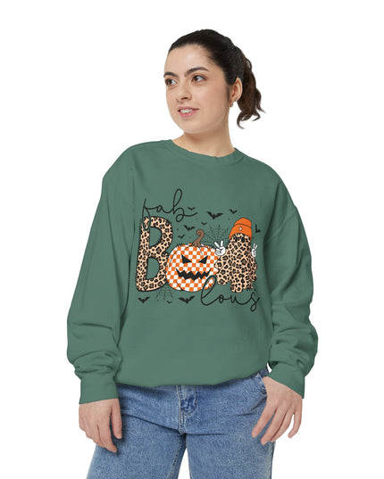 Fab-BOOlous Halloween Sweatshirt – Women’s Spooky Leopard Print Pumpkin Ghost Crewneck, Unisex Fall Outfit